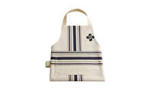 Tablier de cuisine écru avec rayures bleues et broderie croix basque